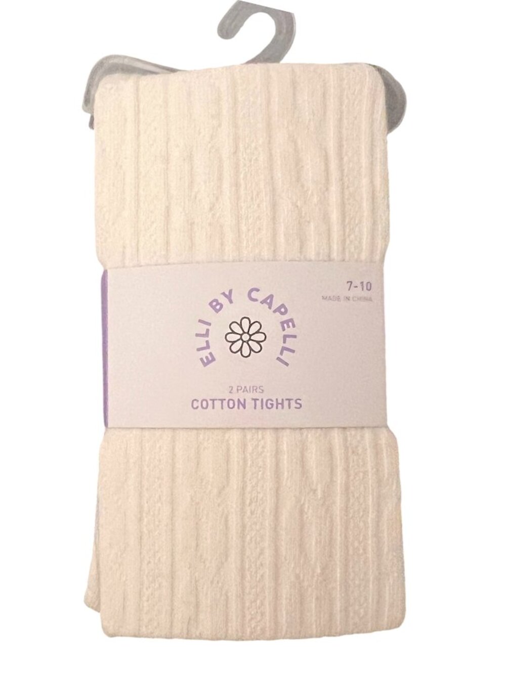 Elli by Capelli Girls 2-Pack Cotton Tights Size 7-10 Black and Ivory White